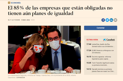 el 85% de las empresas que están obligadas no tienen aún plan de igualdad