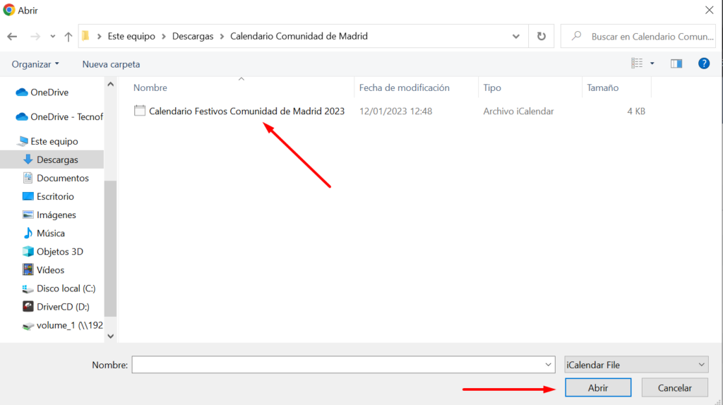 Importar un calendario en formato ICS