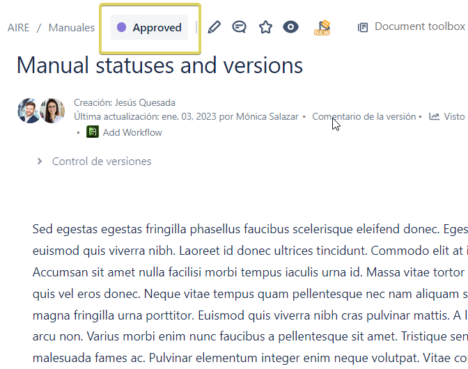 Estados de contenidos en Confluence Cloud