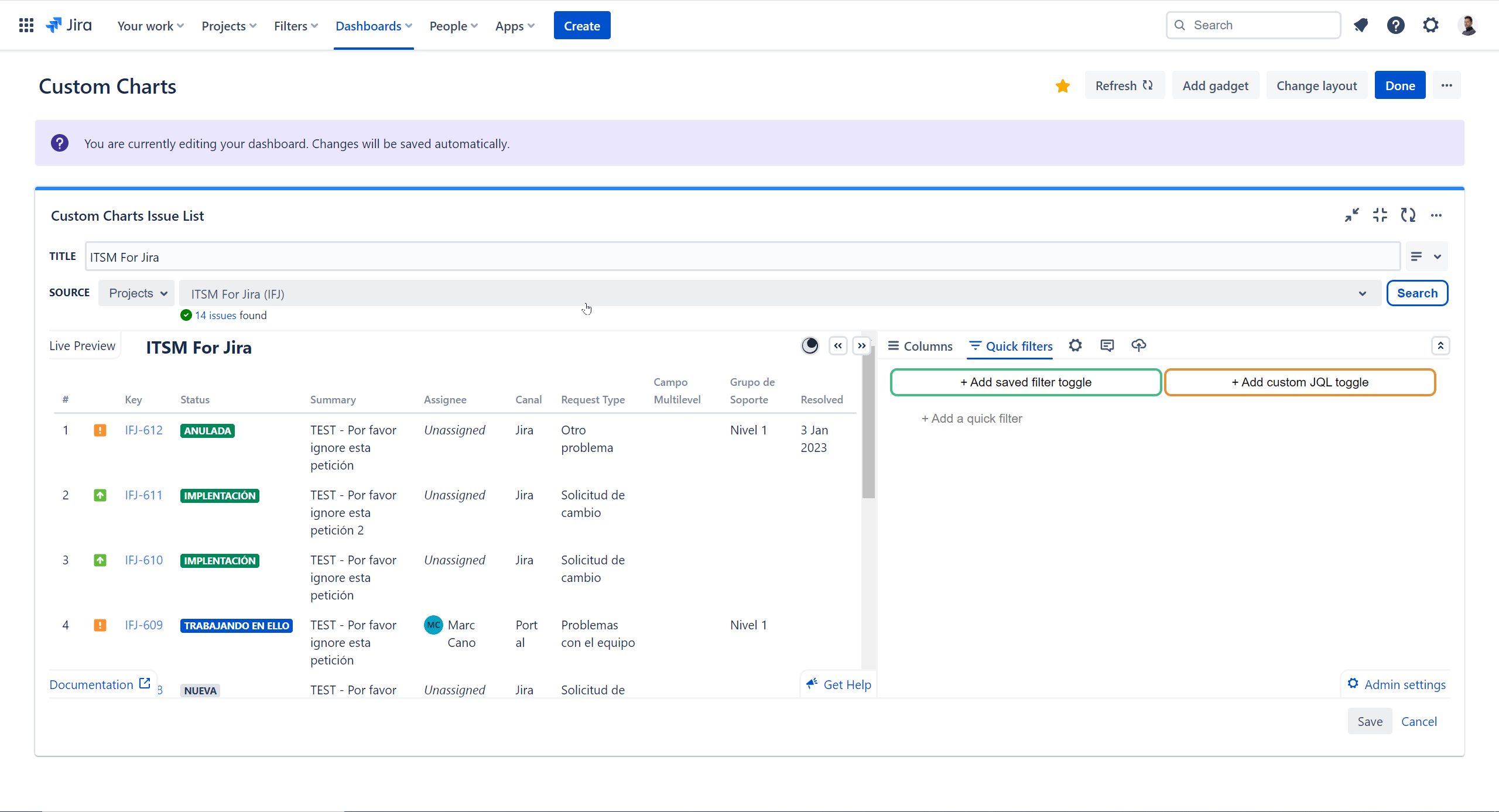 Custom chart issue links