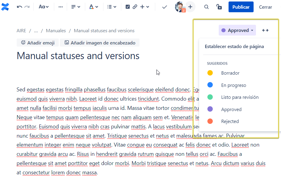Cómo configurar los estados de contenidos en Confluence Cloud