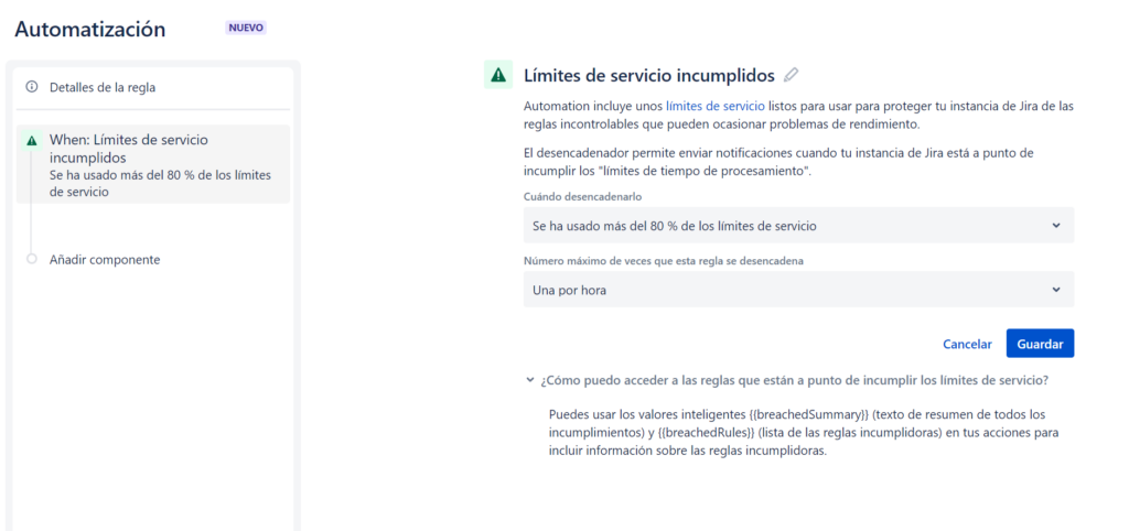 Límites de servicio incumplidos