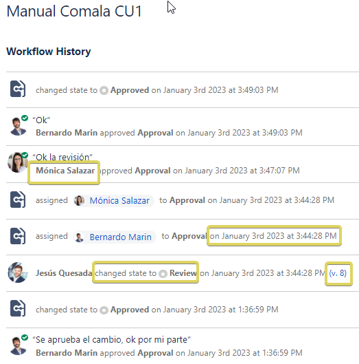 Comala workflow History