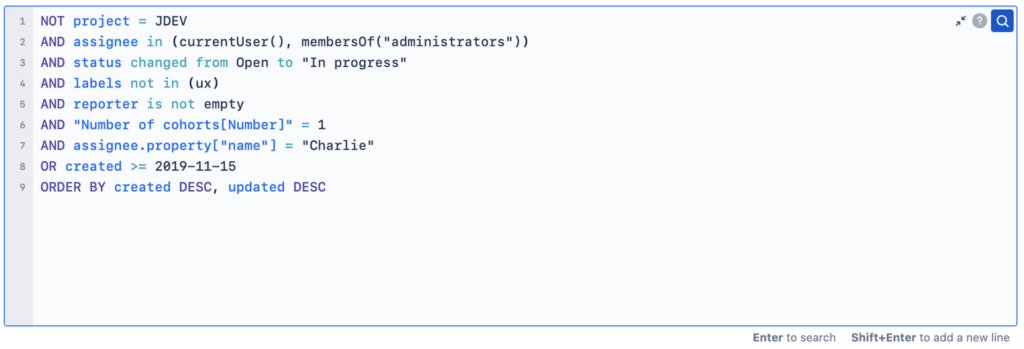 expand jql search dialogue