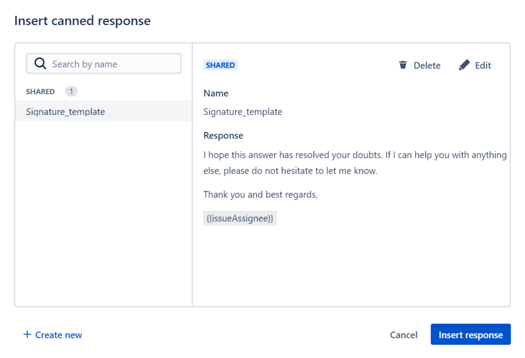 Insert canned responses