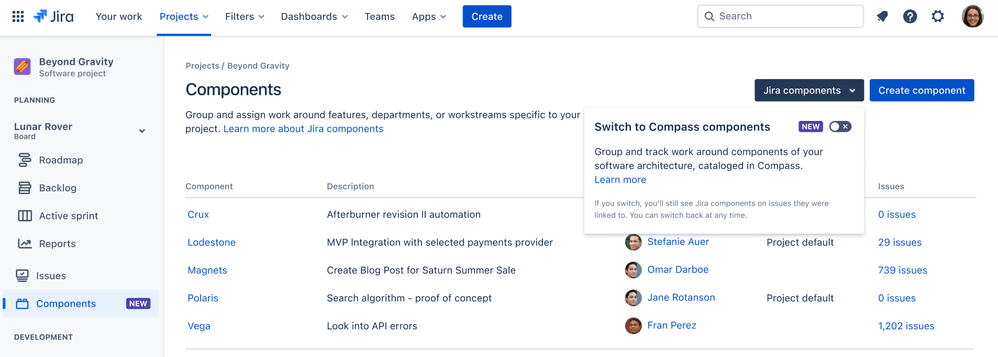Jira vs compass components