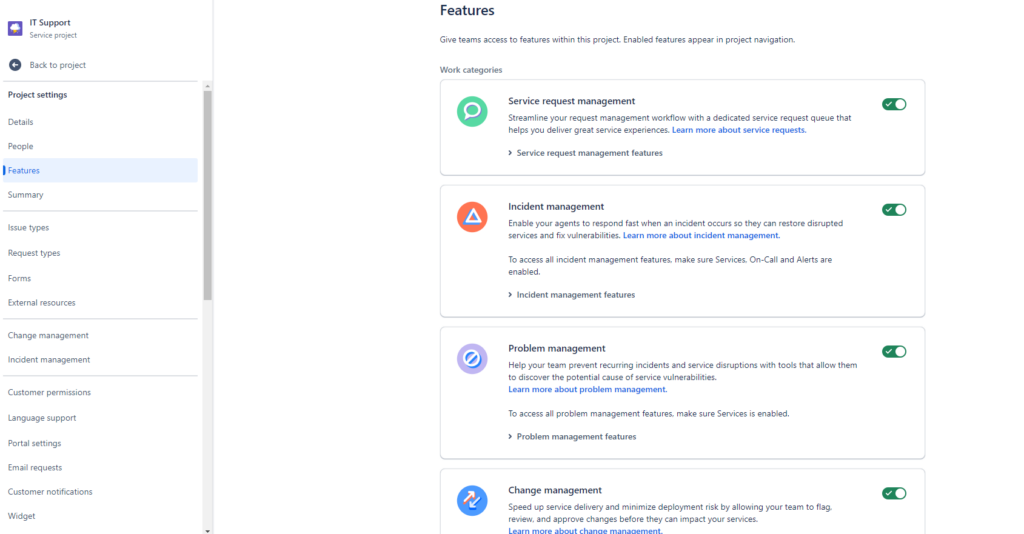 Features in JSM Projects