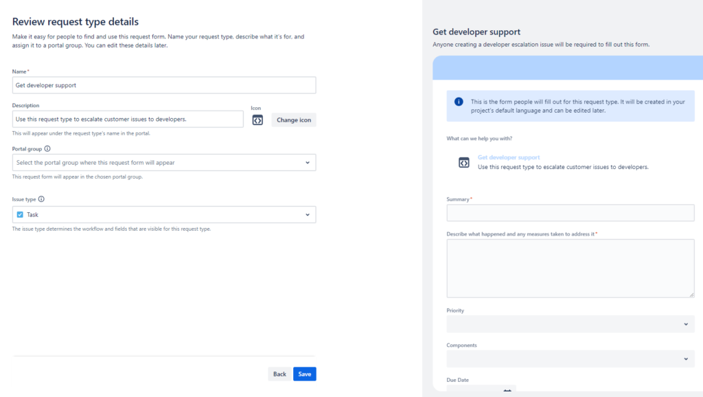 Request type deveolper support