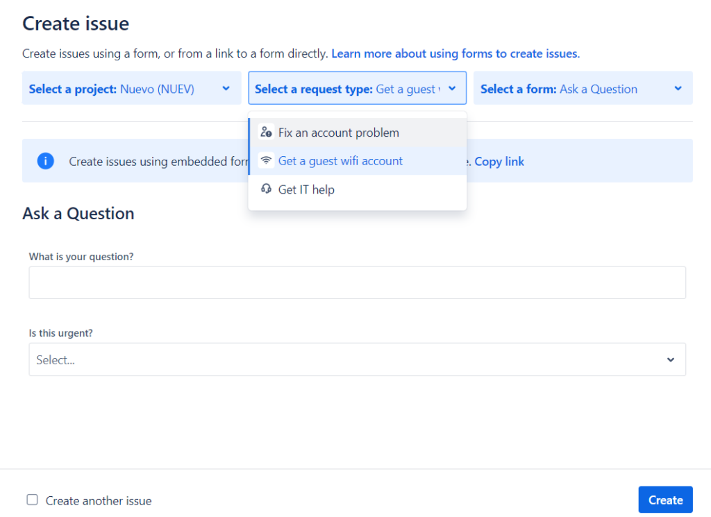 Create issue with Form
