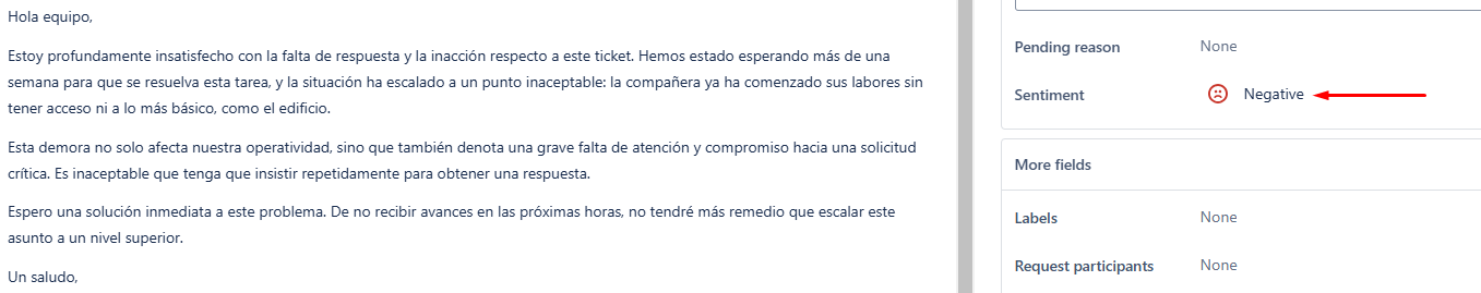 JSM Ticket, negative sentment