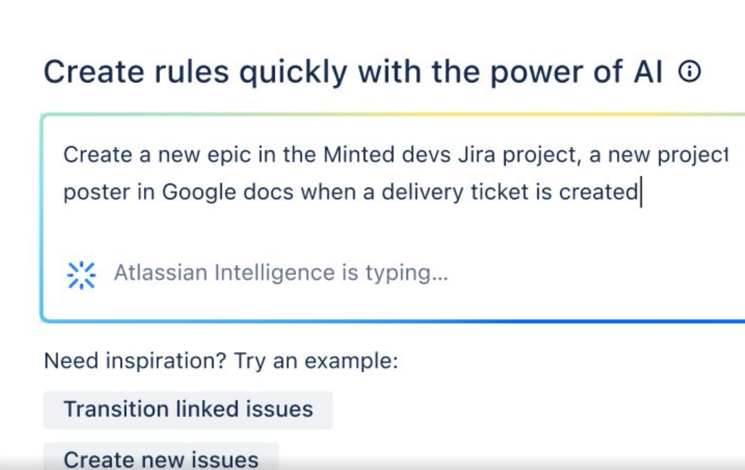 Atlassian Intelligence automation rule