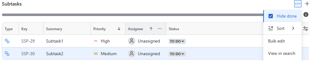 visualización de tareas secundarias y subtareas para Jira Cloud