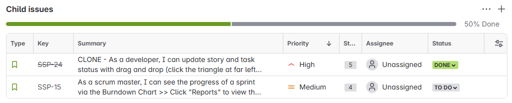 visualización de tareas secundarias y subtareas para Jira Cloud